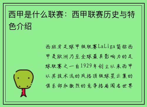 西甲是什么联赛：西甲联赛历史与特色介绍