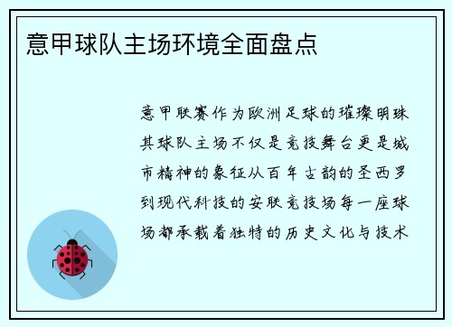 意甲球队主场环境全面盘点